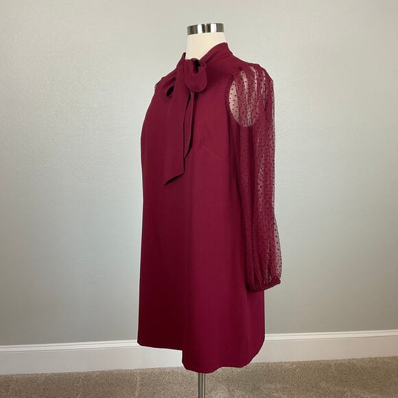 Vince Camuto Long Sleeve Mini Shift High Tie Neck Size 14W Bordeaux Red Holiday - Picture 5 of 13